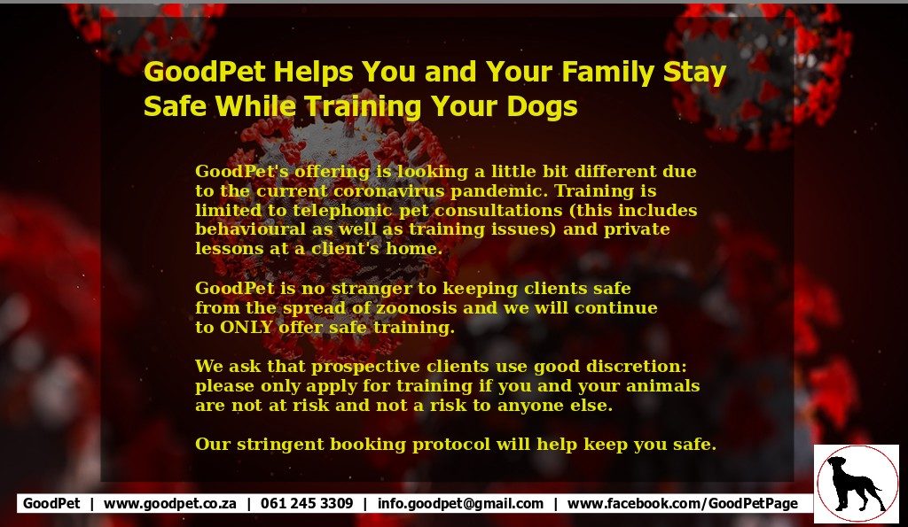 GoodPet's statement regarding dog training offered in a and around Durban area during the covid-19 pandemic